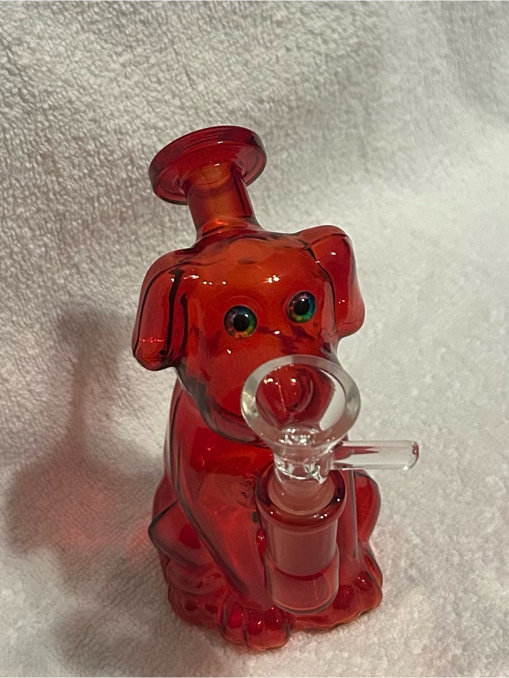 Red Glass Dog-shaped Water Piece
